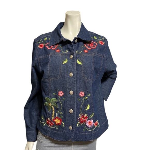 GW Jeans Company Vintage Floral Embroidery Jean Jacket Size Medium - Picture 1 of 4